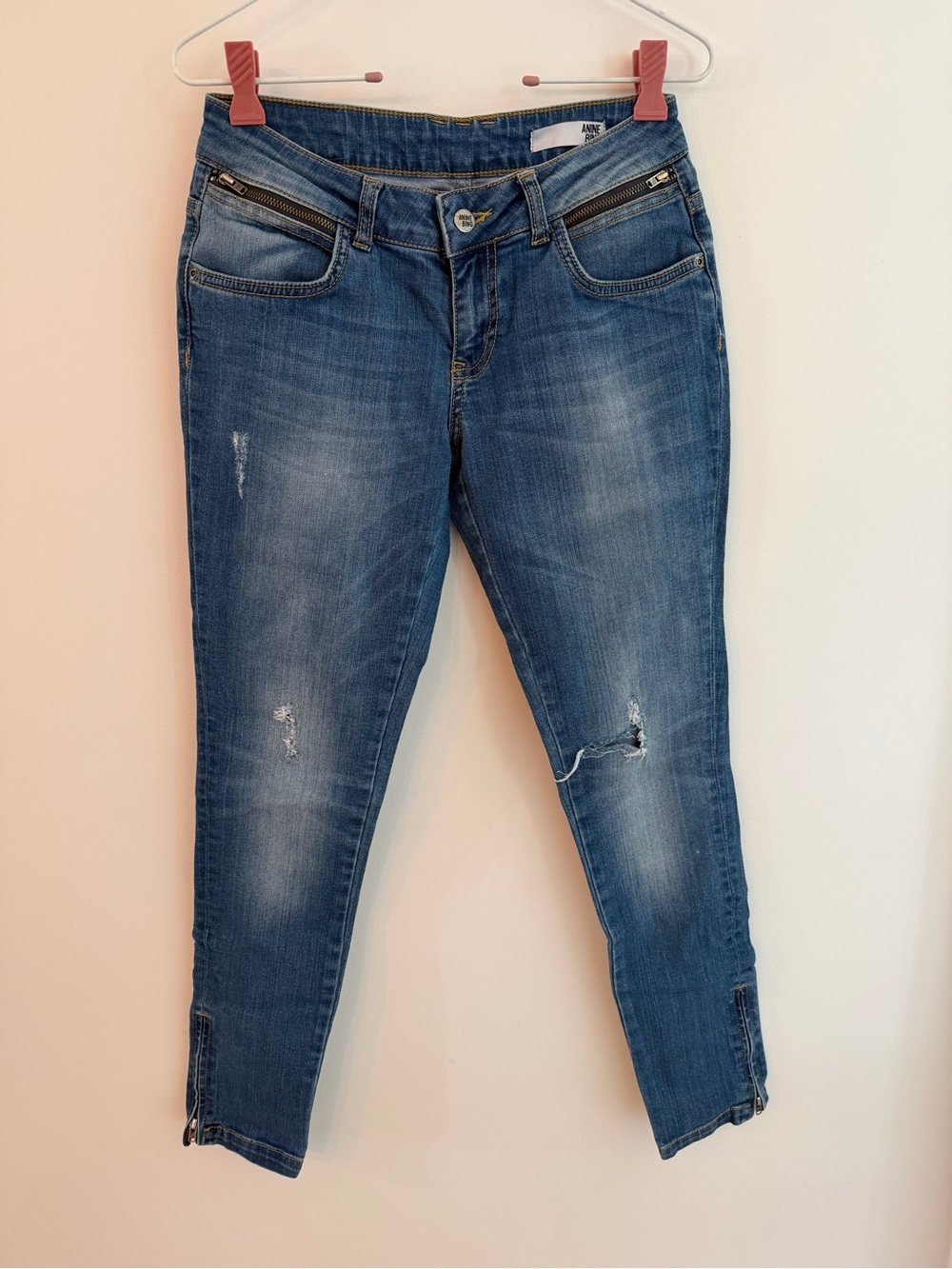 Anine Bing Distressed Blue Cropped Skinny Jeans